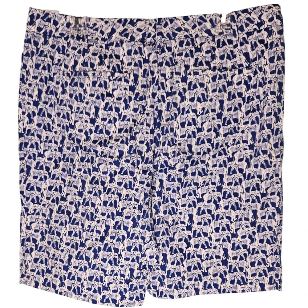 Talbots The Perfect Short Blue White Elephant Novelty Print Chino Shorts Size 12